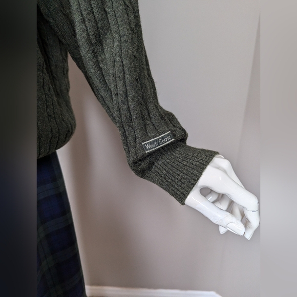 Vintage 90s West Coast Wool Cable Knit Sweater Olive Green Oversized Grandpa Sty - Picture 3 of 11